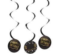 Folat 26839 Compleanno Decorazioni Nero Oro Argento Decorazione da Appendere - Shining Glam - 3 pezzi - Per compleanni, anniversari, compresi adesivi con numeri da 0 a 9 per età 0-101