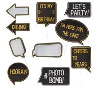 Folat 26856 Compleanno Decorazioni Nero Oro Argento Accessori Photobooth - Shining Glam - 10 pezzi - Per compleanni, anniversari, compresi adesivi con numeri da 0 a 9 per età 0-104