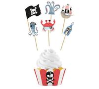Folat 27482 Decorazione pirata per compleanno bambini - Set di Decorazioni per Cupcake - Pirate Party - 6 sets - Stoviglie per feste a tema pirata per bambine e bambini