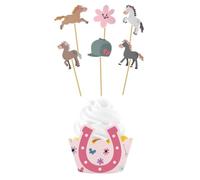 Folat 27517 Compleanno Rosa-Set di Decorazioni per Cupcake-Happy Horses-6 pezzi-Stoviglie per Feste a Tema Cavallo, Multicolore, 25x12cm