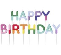 Folat 27788 Decorazione per compleanni colorata-Candele-HAPPY BIRTHDAY-Stripetastic-Articoli per feste per bambini e adulti, Multicolore