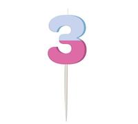 Folat 27792 Decorazione per compleanni colorata-Candela-Stripetastic-Cifra 3-Articoli per feste per bambini e adulti, Multicolore