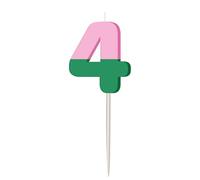 Folat 27793 Decorazione per compleanni colorata-Candela-Stripetastic-Cifra 4-Articoli per feste per bambini e adulti, Multicolore