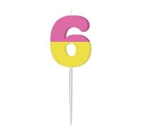 Folat 27795 Decorazione per compleanni colorata-Candela-Stripetastic-Cifra 6-Articoli per feste per bambini e adulti, Multicolore