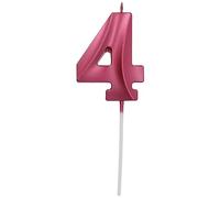 Folat-4 24244 Candele Glamour Numero 4 Rosa Metallizzato-Decorazioni Torta adatto Feste di Compleanno, Anniversario, Matrimonio, Baby Shower, Pink, 7 cm
