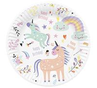 Folat 61927 Stoviglie Per Feste Ø 23cm 8 pezzi Unicorns & Rainbows-Piatti Di Carta per Cena di compleanno, bambini, festa, matrimoni, baby shower, Multicolore