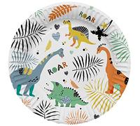 Folat 61930 Stoviglie Per Feste Ø 23cm 8 pezzi Dino Roars-Piatti Di Carta per Cena di compleanno, bambini, festa, matrimoni, baby shower, Multicolore