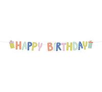 Folat 62832 Banner con lettere Happy Birthday Eco Party-2 metri, Multicolore