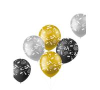 Folat 63769 Palloncini in lattice - BlackGold HNY - Nero, Oro, Argento - 6 pezzi - Decorazioni Festa Capodanno Nero Oro, Veglione Cenone di San Silvestro, Buon Anno