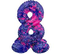 Folat 63928 Palloncino di alluminio Numero con Base Figura 8 Paint Splash Viola 72 cm - decorazione palloncino per compleanno, anniversario, non è necessario l'elio