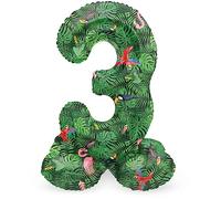 Folat 63943 Palloncino di alluminio Numero con Base Figura 3 Jungle Vibe Verde 72 cm - decorazione palloncino per compleanno, anniversario, non è necessario l'elio