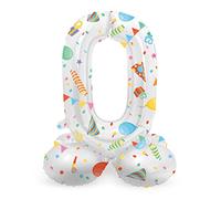 Folat 63960 Palloncino di alluminio Numero con Base Figura 0 Joyful Party Multicolore 72 cm - decorazione palloncino per compleanno, anniversario, non è necessario l'elio