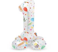 Folat 63961 Palloncino di alluminio Numero con Base Figura 1 Joyful Party Multicolore 72 cm - decorazione palloncino per compleanno, anniversario, non è necessario l'elio