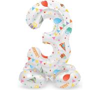 Folat 63963 Palloncino di alluminio Numero con Base Figura 3 Joyful Party Multicolore 72 cm - decorazione palloncino per compleanno, anniversario, non è necessario l'elio