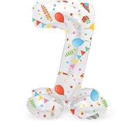 Folat 63967 Palloncino di alluminio Numero con Base Figura 7 Joyful Party Multicolore 72 cm - decorazione palloncino per compleanno, anniversario, non è necessario l'elio