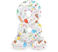 Folat 63968 Palloncino di alluminio Numero con Base Figura 8 Joyful Party Multicolore 72 cm - decorazione palloncino per compleanno, anniversario, non è necessario l'elio