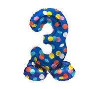 Folat 63973 Palloncino di alluminio Numero con Base Figura 3 Colorful Dots Multicolore 72 cm - decorazione palloncino per compleanno, anniversario, non è necessario l'elio