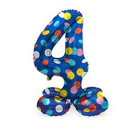 Folat 63974 Palloncino di alluminio Numero con Base Figura 4 Colorful Dots Multicolore 72 cm - decorazione palloncino per compleanno, anniversario, non è necessario l'elio