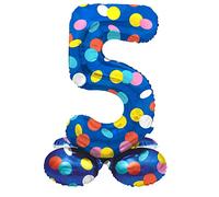 Folat 63975 Palloncino di alluminio Numero con Base Figura 5 Colorful Dots Multicolore 72 cm - decorazione palloncino per compleanno, anniversario, non è necessario l'elio