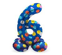 Folat 63976 Palloncino di alluminio Numero con Base Figura 6 Colorful Dots Multicolore 72 cm - decorazione palloncino per compleanno, anniversario, non è necessario l'elio