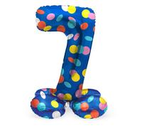 Folat 63977 Luftballon Geburtstag Stehender Ziffer 7 Colorful Dots Blau mit farb