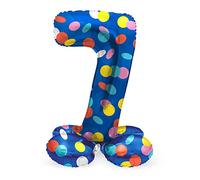 Folat 63977 Palloncino di alluminio Numero con Base Figura 7 Colorful Dots Multicolore 72 cm - decorazione palloncino per compleanno, anniversario, non è necessario l'elio