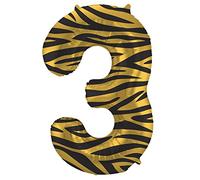 Folat 64163 Palloncino di alluminio Numero Figura 3 Tiger Chic Arancioner 86 cm - decorazione palloncino di elio per compleanno, anniversario