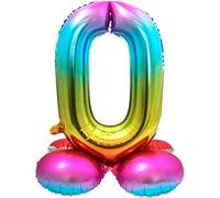Folat 64290 alluminio Numero Figura 0 Arcobaleno 86 cm-decorazione palloncino di elio per compleanno, anniversario, Rainbow Con Base, Costumes