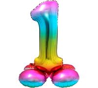 Folat 64291 alluminio con Base Numero Figura 1 Arcobaleno 86 cm-decorazione palloncino di elio per compleanno, anniversario, Multicolore, Costumes