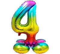 Folat-Number 64294 alluminio Numero Figura 4 Arcobaleno 86 cm-decorazione palloncino di elio per compleanno, anniversario, Rainbow Con Base, Costumes