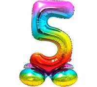 Folat 64295 Palloncino di alluminio con Base Numero Figura 5 Arcobaleno 86 cm - decorazione palloncino di elio per compleanno, anniversario