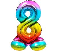 Folat-Number 64298 alluminio Numero Figura 8 Arcobaleno 86 cm-decorazione palloncino di elio per compleanno, anniversario, Rainbow Con Base, Costumes