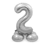 Folat 64712 Palloncino di alluminio con Base Numero Figura 2 Argento 86 cm - decorazione palloncino di elio per compleanno, anniversario
