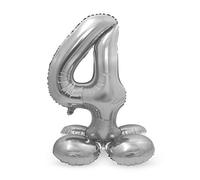 Folat 64714 Palloncino di alluminio con Base Numero Figura 4 Argento 86 cm - decorazione palloncino di elio per compleanno, anniversario
