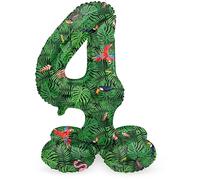 Folat 64734 Palloncino di alluminio Numero con Base Figura 4 Jungle Vibe Verde 41 cm - decorazione palloncino per compleanno, anniversario, non è necessario l'elio