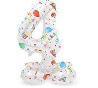 Folat 64764 Palloncino di alluminio Numero con Base Figura 4 Joyful Party Multicolore 41 cm - decorazione palloncino per compleanno, anniversario, non è necessario l'elio