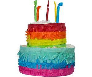 Folat 65837 - Pignatta a forma di torta rainbow Multicolore dimensioni 25x23 cm - Decorazioni per feste di arcobaleno, compleanno, addio al nubilato, gioco per feste