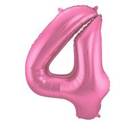 Folat 65904 Palloncino di Alluminio Numero Figura 4 Rosa Metallizzato Opaco 86 cm - Decorazione Palloncino di Elio per Compleanno, Anniversario
