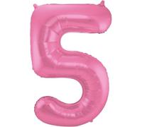Folat 65905 Palloncino di Alluminio Numero Figura 5 Rosa Metallizzato Opaco 86 cm - Decorazione Palloncino di Elio per Compleanno, Anniversario