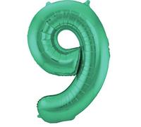 Folat 65919 Palloncino di alluminio Numero Figura 9 Verde Metallizzato Opaco 86 cm - decorazione palloncino di elio per compleanno, anniversario