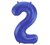 Folat 65922 Palloncino di Alluminio Numero Figura 2 Blu Metallizzato Opaco 86 cm - Decorazione Palloncino di Elio per Compleanno, Anniversario