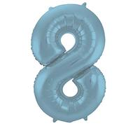 Folat 65948 Palloncino di alluminio Numero Figura 8 Blu Pastello Metallizzato Opaco 86 cm - decorazione palloncino di elio per compleanno, anniversario
