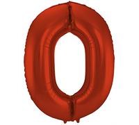 Folat 65980 Palloncino di alluminio Numero Figura 0 Rosso Metallizzato Opaco 86 cm - decorazione palloncino di elio per compleanno, anniversario