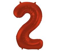 Folat 65982 Palloncino di alluminio Numero Figura 2 Rosso Metallizzato Opaco 86 cm - decorazione palloncino di elio per compleanno, anniversario