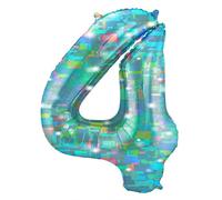 Folat 66044 Palloncino di alluminio Numero Figura 4 Galactic Aqua 86 cm - decorazione palloncino di elio per compleanno, anniversario