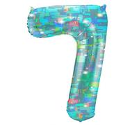 Folat 66047 Palloncino di alluminio Numero Figura 7 Galactic Aqua 86 cm - decorazione palloncino di elio per compleanno, anniversario