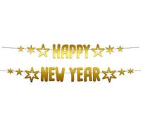 Folat 66101 Decorazioni Capodanno Ghirlande di Lettere 'Happy New Year' Dorata 2 Pezzi, Colore Oro