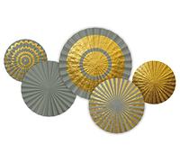 Folat 68492 Golden Dawn Festa Grigio Oro 5 pezzi-Ventilatori di Carta, favi, Foto Sfondo Decorazione per Matrimonio, Compleanno, Baby Shower, Multicolore, 35 cm