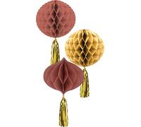 Folat 68497 Golden Dusk Decorazione di Festa Rosa Oro 3 pezzi - Ventilatori di Carta, favi, Foto Sfondo Decorazione per Matrimonio, Compleanno, Baby Shower