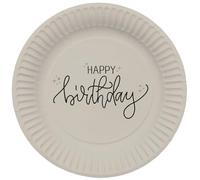 Folat 68682 Decorazione di compleanno Nero, Crema, Champagne Oro - Piatti - Crème Noir - 23 cm - 8 pezzi - Un servizio da tavola elegante e adorabile di buon compleanno
